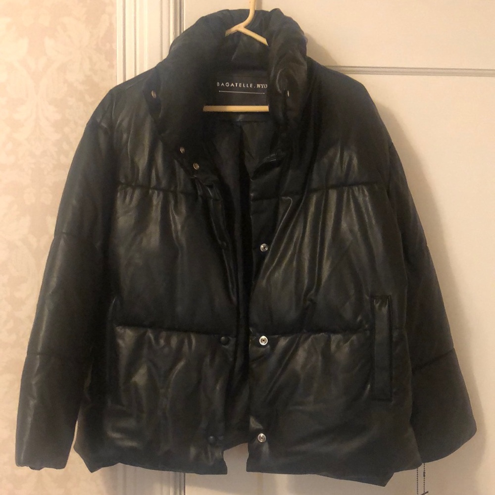 NWT Faux Leather Puffer Coat